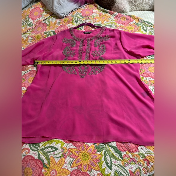 Hot pink sheer sparkly party blouse top - Picture 7 of 11